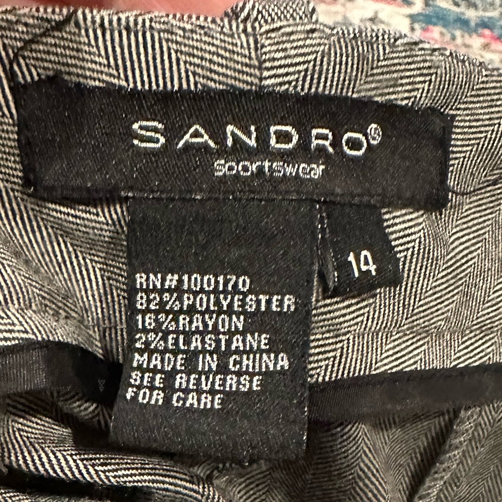 Sandro Herringbone High Rise Waist Trousers Grey Black White Wide Leg Pants 14 - Picture 5 of 9